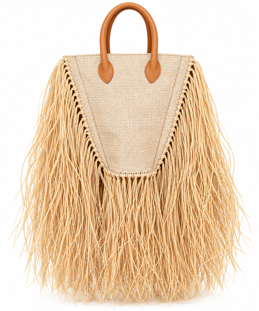 Boho Luxe Raffia Fringe Tote Bag | Statement Handbag
